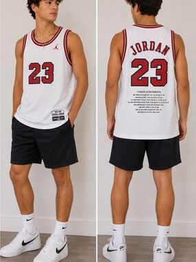 Jordan Michael Jordan #23 Career Achievements Basketball Jersey White/Red